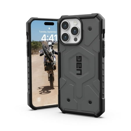 UAG iPhone 15 Pro Max Case 6.7" Pathfinder Silver Built-in Magnet Compatible with MagSafe Charging Rugged Military Grade Dropproof Protective Cover by URBAN ARMOR GEAR