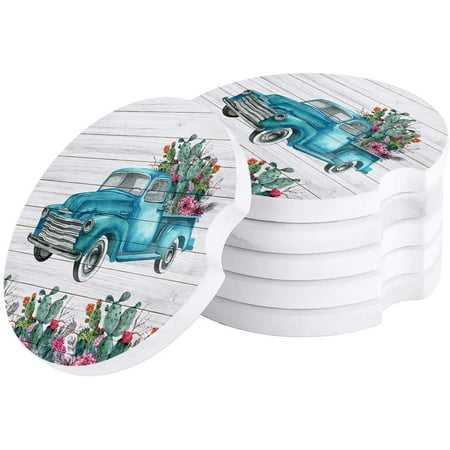 

ZHANZZK Summer Truck and Tropical Plants Cactus Wooden Grain Set of 2 Car Coaster for Drinks Absorbent Ceramic Stone Coasters Cup Mat with Cork Base for Home Kitchen Room Coffee Table Bar Decor