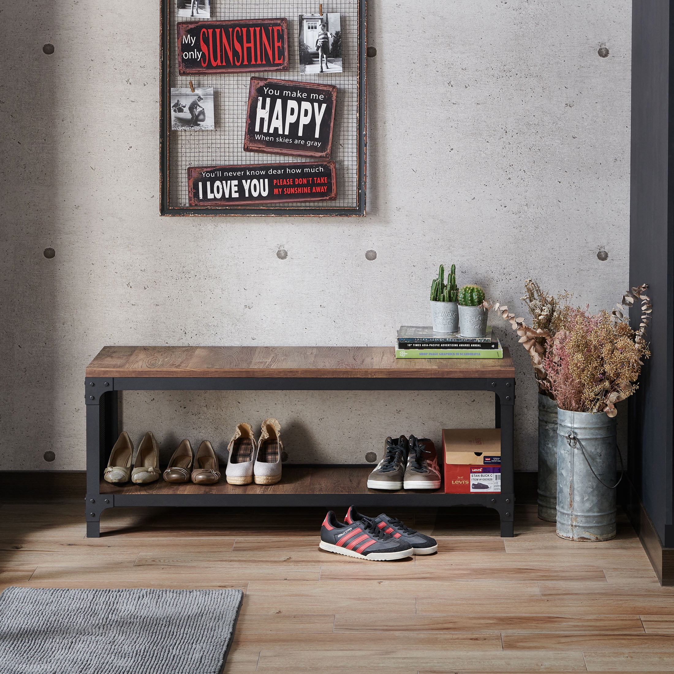 Furniture of America Bonfa 1-Shelf Bench, Reclaimed Oak