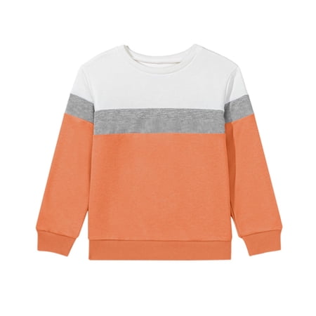 Dnhxils Boys Color Block Sweatshirts Crewneck Pullover Comfort Cozy Casual Clothes for Boys Fall Winter School Outfit Orange 2-3Years