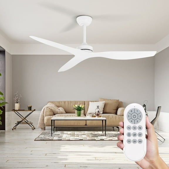 Wozzio 52 Inch White Ceiling Fan No Light, 3 Blade Ceiling Fan, Indoor Outdoor Ceiling Fan With Remote Control, Noiseless Reversible DC Motor For Bedroom/Living Room/Dining Room, Modern