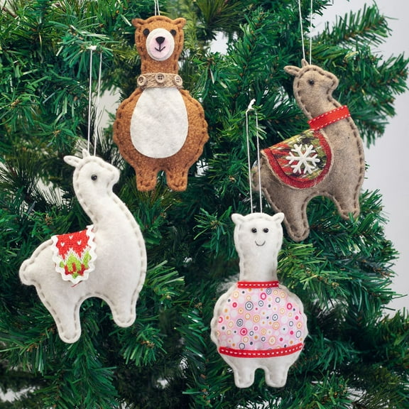 MXTPOV 4pcs Ornaments for Christmas Tree, Creative Felt Alpacas Christmas Decorations, Christmas Tree Decorations, Lovely Christmas Ornaments for Xmas Tree Party Car Home Decor