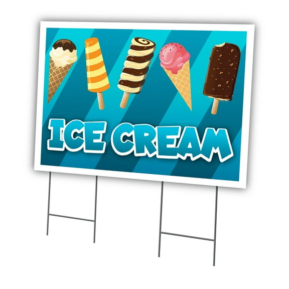 Ice Cream 24" X 36" Yard Sign & Stake | Advertise Your Business | Stake Included Image On Front Only | Made in The USA