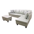 thumbnail image 4 of Hommoo Faux Leather 4-Seat Couch, 16'' Back Height L Shaped Sectional Couches and Sofas, Modern Living Room Furniture Sets Sectional Sofa Set, Silver Green(No Ottoman), 4 of 8