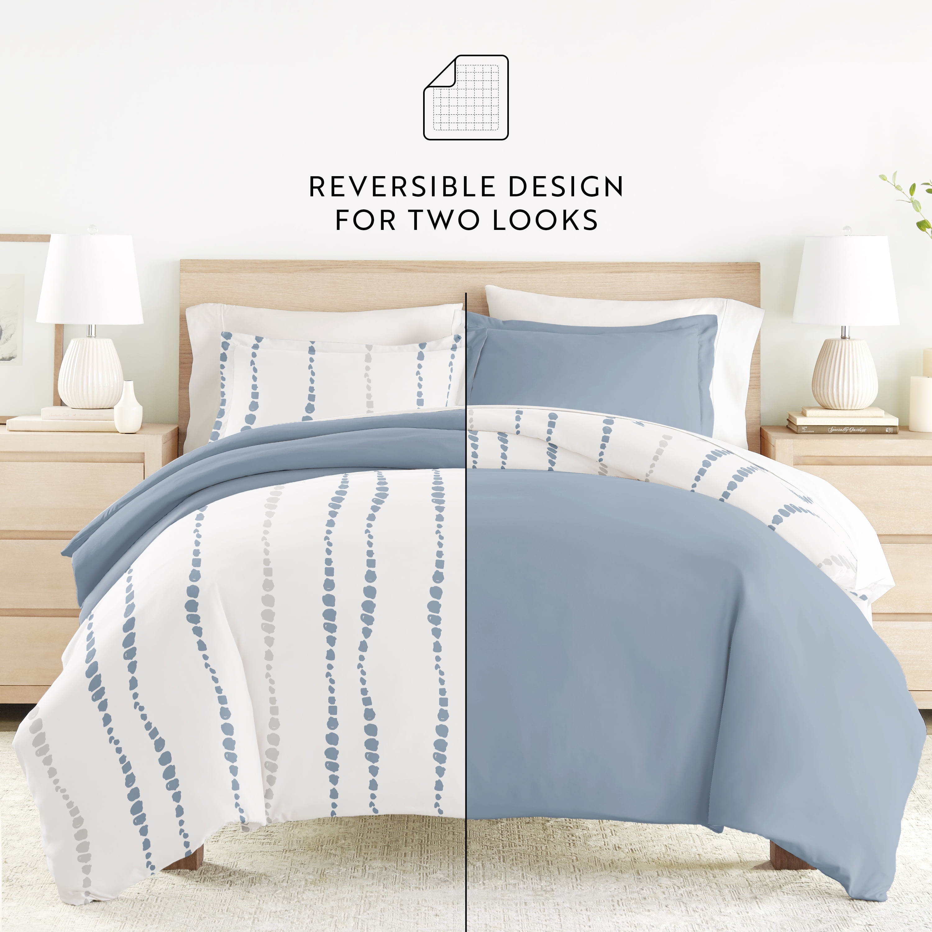 Noble Linens 7 Piece Patterned Duvet Bedding Bundle, Urban Vibe Navy, Twin