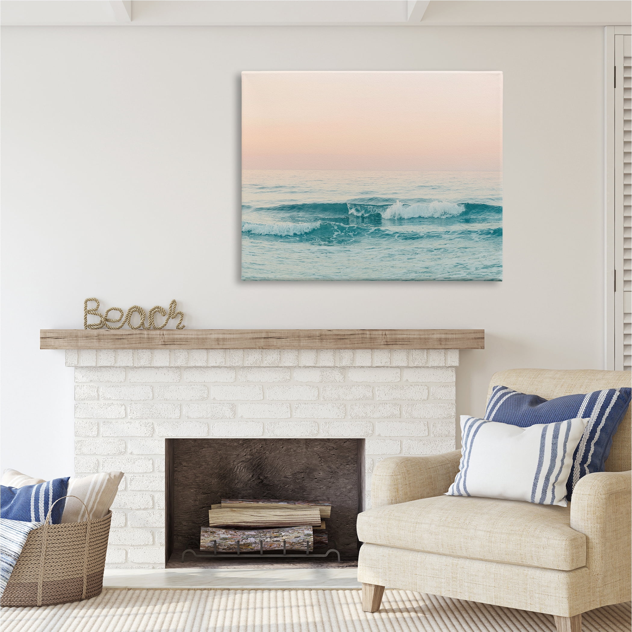 Stupell Industries Ocean Waves Sunset Nature Photography Gallery Wrapped Canvas Print Wall Art, 48 x 36
