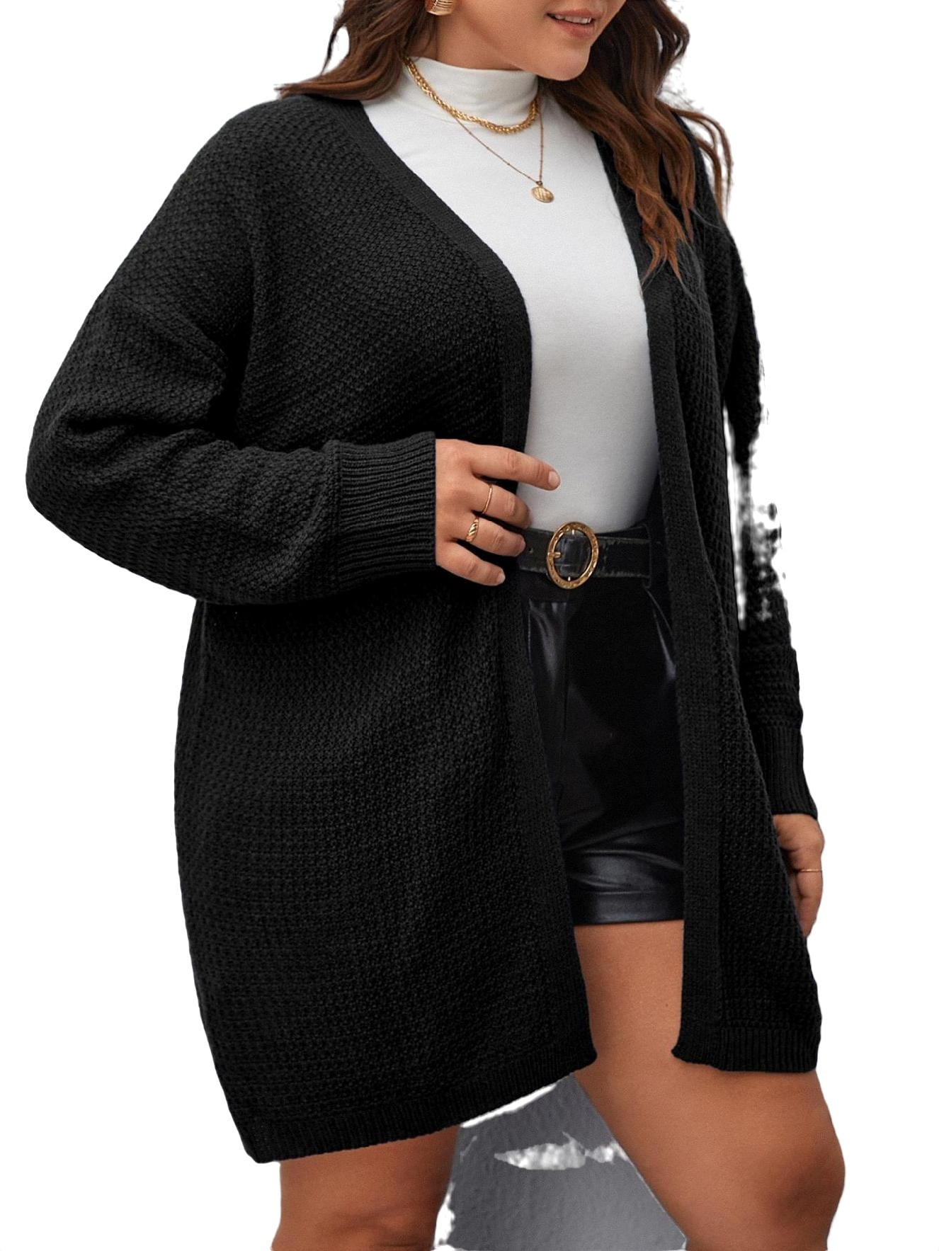 Short Plus Size Long Sleeve Slight Stretch Black Plus Size Sweaters (Women's Plus) - Walmart.com