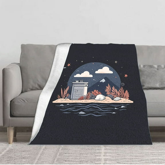 Cozy Soft Flannel Blanket - Durable Warm Perfect for Sofa Travel & Bed - Elegant Starry Night Design with Nature-Inspired Accents