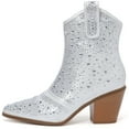 thumbnail image 3 of DADAWEN Women's Mid-calf Boots Block Heels Western Cowboy Rhinestones White Cowgirl Style Shoes for 7US, 3 of 6