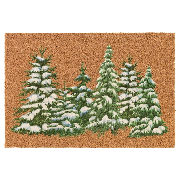Welcome Doormat Coco Coir Door Mat Gift Snowy Christmas Trees White (24" x 16")