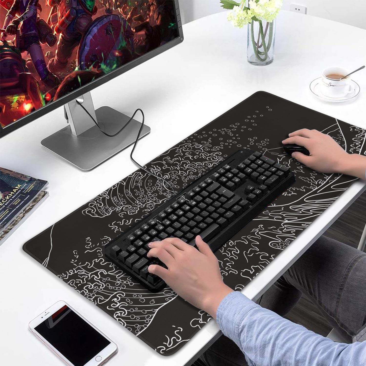 Extra Large Desktop Mouse Pad Black White - MODDIY