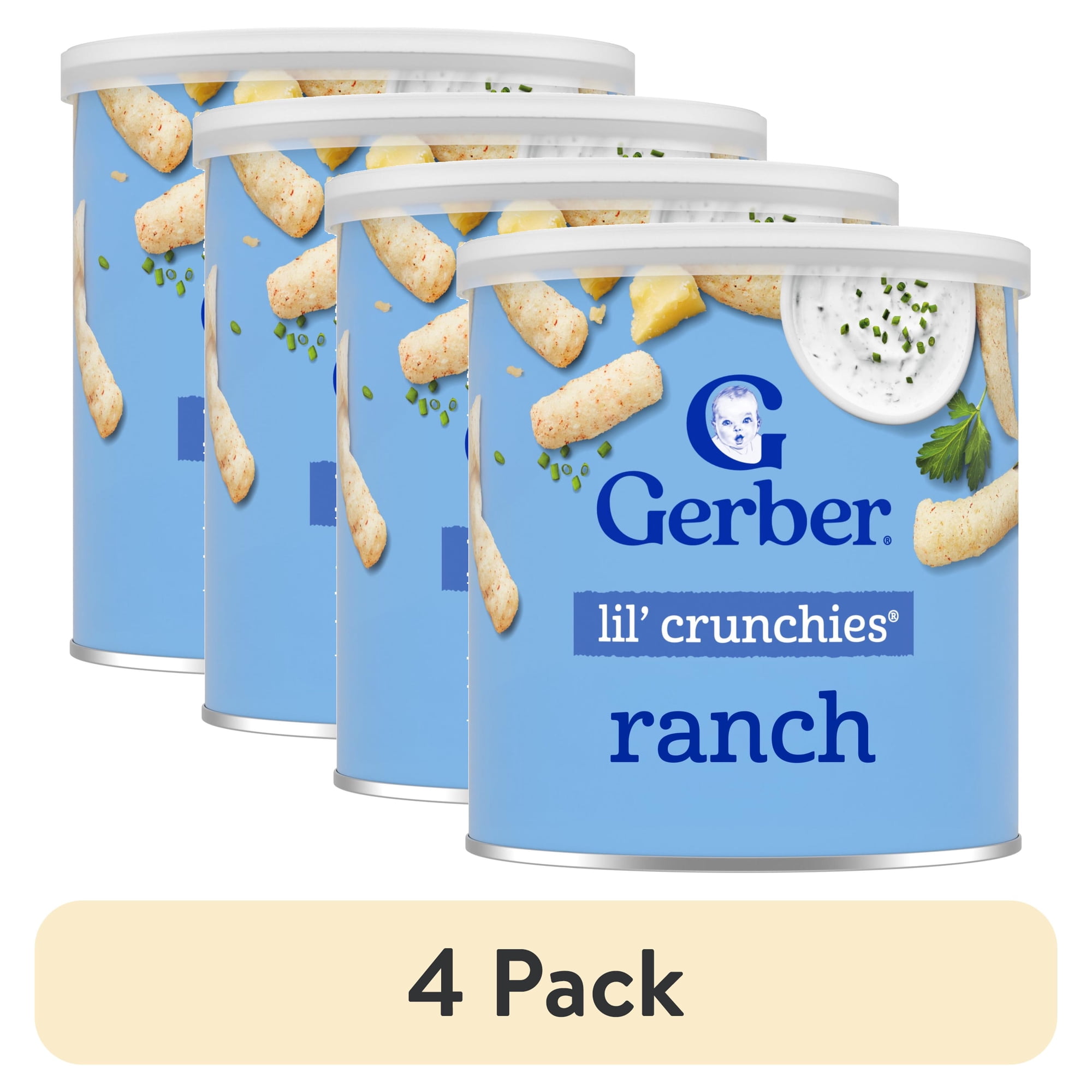(4 pack) Gerber Snacks for Baby Lil Crunchies Ranch Puffs, 1.48 oz Canister