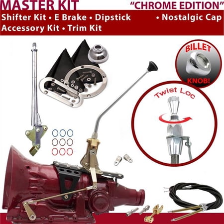 American Shifter AOD Shifter Kit Chrome 12 in. E Brake Cable Clevis Trim Kit Dipstick for F0B0A