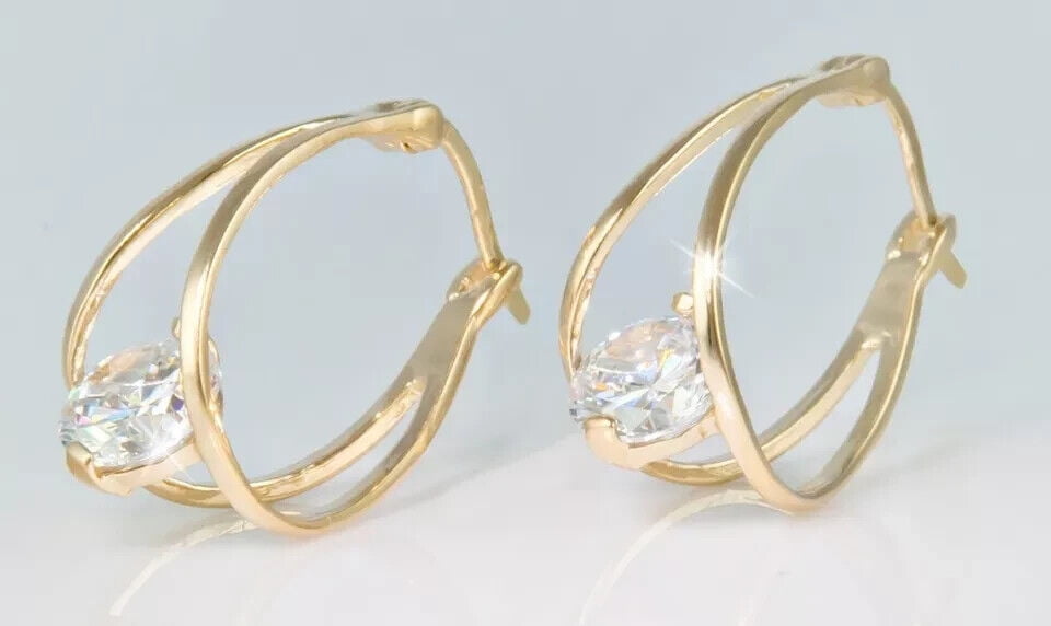 2Ct Round Cut Lab Created Diamond Pretty Solitaire Women Hoop Earrings 14K Yellow Gold Plated For Her