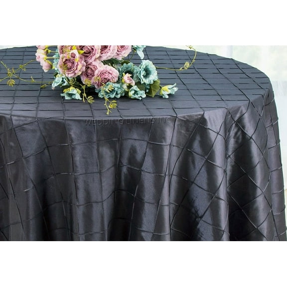 Wedding Linens Inc. 120" Pintuck Taffeta Seamless Linen Tableccloth for Party Wedding Reception Catering Dining Home Table Cover Linens - Pewter / Charcoal