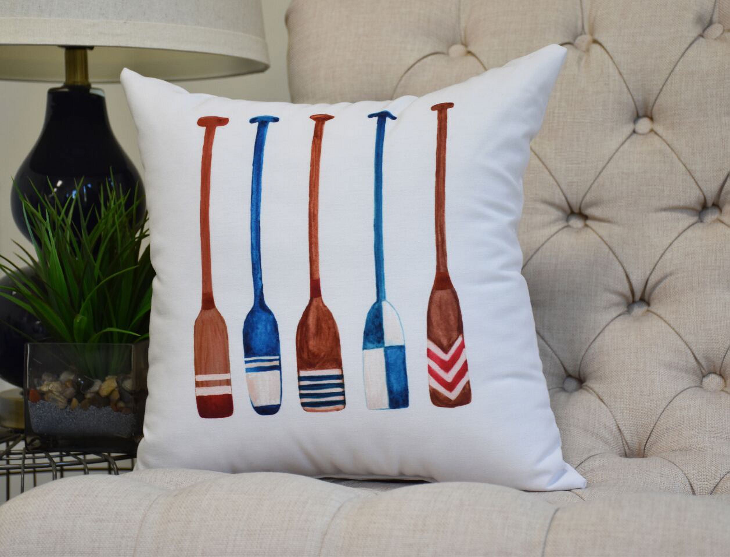 Simply Daisy, 16 x 16inch, Oar Multi Painted, Geometric Print Pillow, Ivory