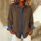 thumbnail image 2 of RKSTN Denim Patchwork Long Sleeve Shirts for Women Oversized Lapel Button Down T Shirts Top Womens Casual Plus Size Contton Touch Vintage Loose Comfy Blouses Cardigan Jackets Fall Spring Clothes, 2 of 7