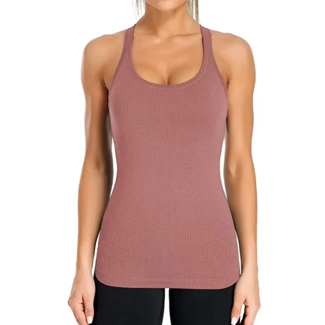 Women's Ribbed Workout Tank Tops with Built in Bra Racerback Athletic Top