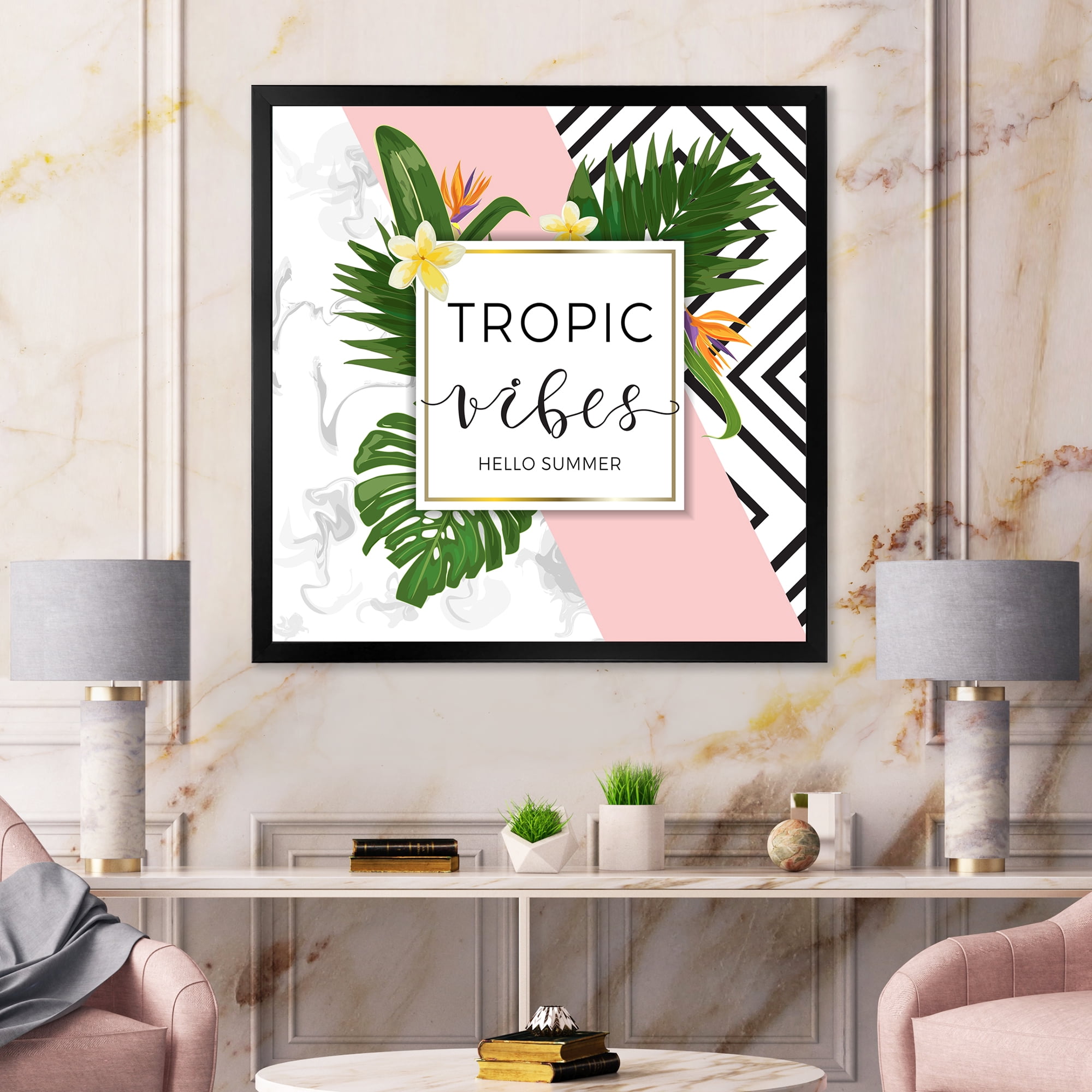 Designart 'Geometrics Tropic VIbes On Triangular' Nautical & Coastal Framed Art Print