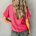 thumbnail image 4 of Siilsaa Women's Shirts Casual V Neck Short Sleeve Tops Loose Basic Plain Textured Tee T-Shirt Hot Pink,M, 4 of 5
