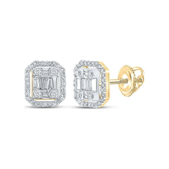 Macey Worldwide Jewelry 10k Yellow Gold Mens Baguette Diamond Earrings 1/2 Ctw