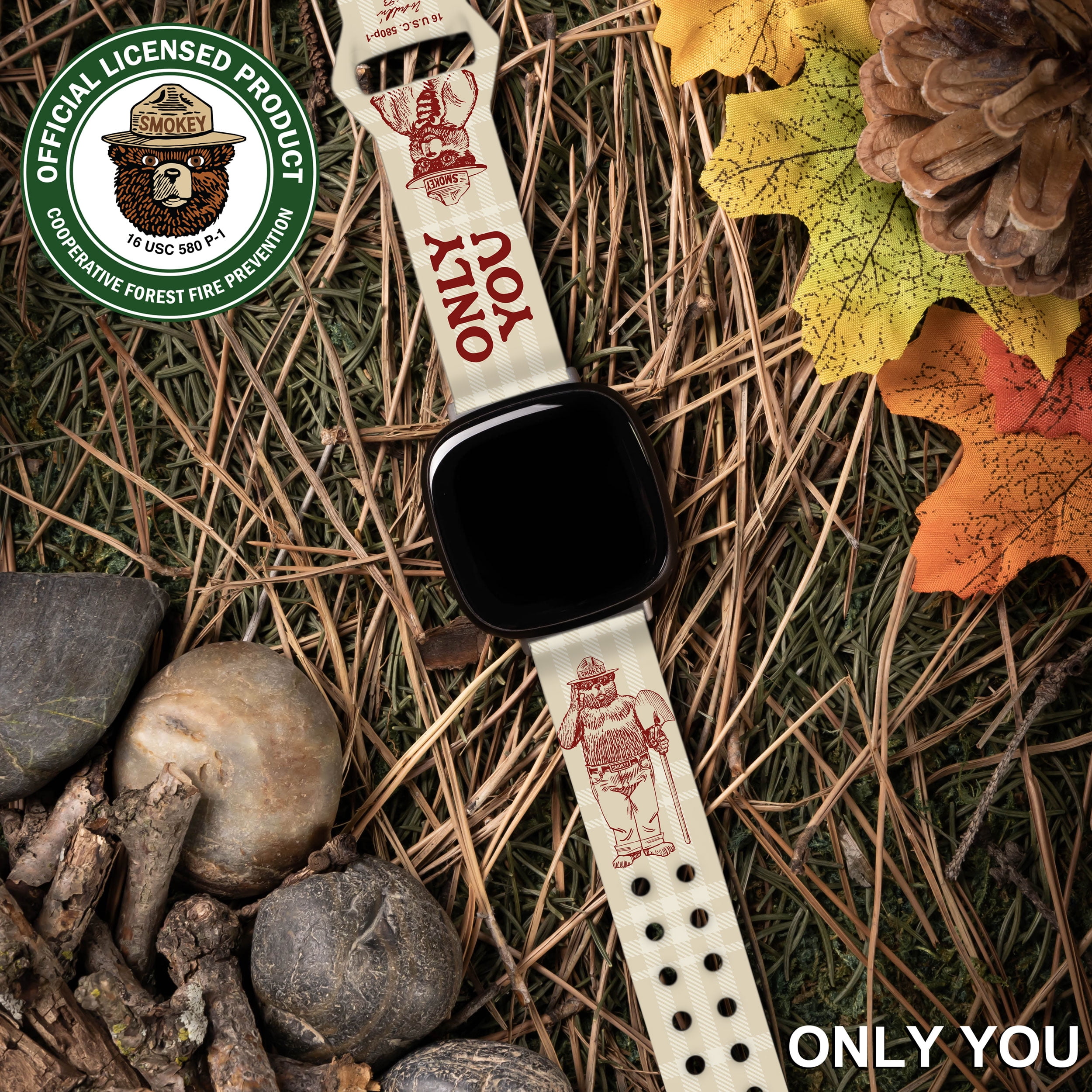 Smokey Bear HD Watch Band for FitBit Versa 3 & Sense (20mm Short Only You) by Affinity Bands
