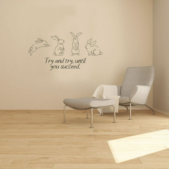 Try and Try Bunny Rabbit Motivation Quote Animal Animals Quotes Wall Sticker Art Decal for Girls Boys Room Bedroom Nursery House Fun Home Decors Stickers Wall Arts Vinyl Decoration Size (14x20 inch)