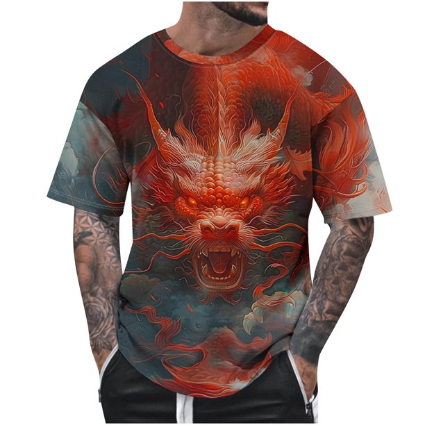 Camisetas de Cuello de la Tripulación de los Hombres de Verano Redondo Cuello Impreso Camiseta, Top Atlético de Secado Rápido Casual para los Hombres