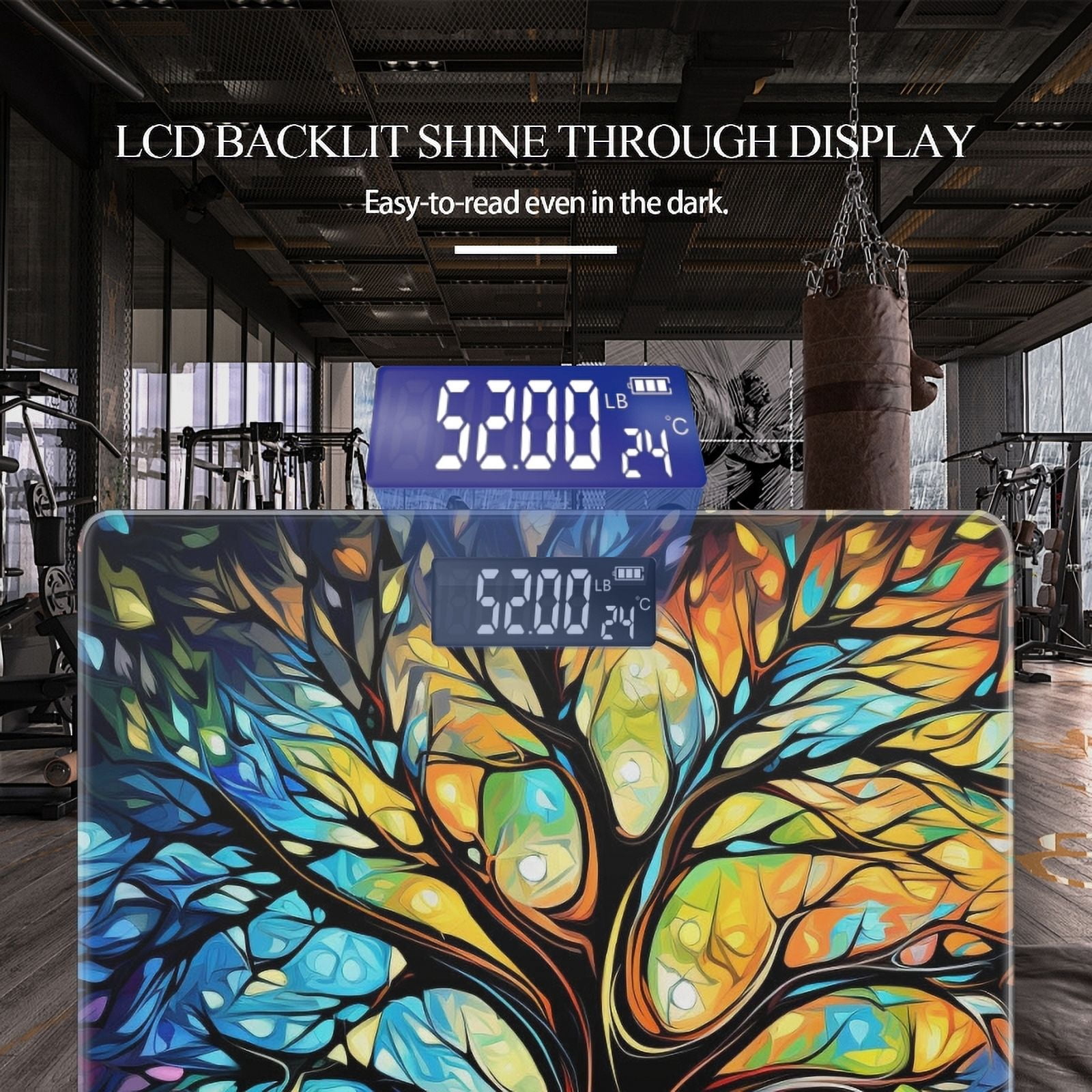 High Precision Body Weight Scale Smart Bathroom Scales with Large LCD Display(400lbs),Decorative for Bedroom-Colorful Tree With Many Branches And Leaves In The Forest At Night