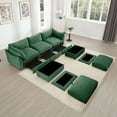 thumbnail image 5 of U-Shaped 3-Seater Sectional Sofa with Storage & 2 Ottomans - Green Corduroy-like Chenille Fabric, Deep Seat Living Room Couch, Modular Design with Pull-Out Drawers, 5 of 17