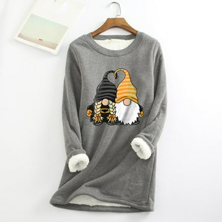 

Ruhiku GW Women O-Neck Loungewear Nightgowns Long Sleeve Halloween Print Fall Fleece Tops Dark Gray XX-Large