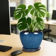 thumbnail image 4 of 8 Inch Plant Pots- Ceramic Pots for Plants with Drainage Hole and Saucer, Large Planter Pot for Indoor Plants Outdoor Decor, Blue, 4 of 4