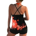 thumbnail image 3 of Niuer Women Strappy Tankini Set Floral Print Swimsuits with Shorts 2 Piece Halter Neck Swimwear Orange S, 3 of 7