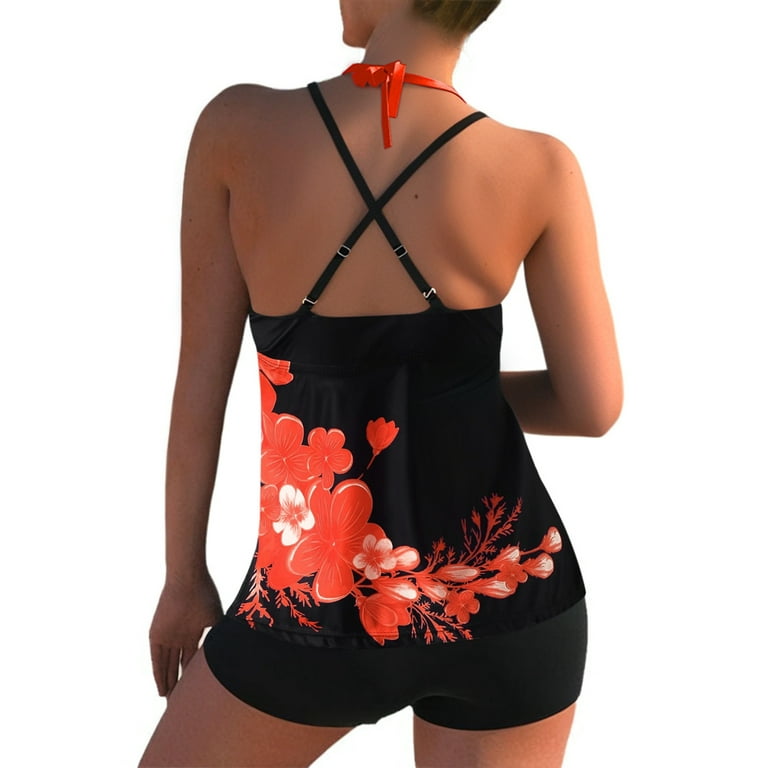 Niuer Women Strappy Tankini Set Floral Print Swimsuits with