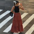 thumbnail image 4 of Polka Dot Skirts for Women Drawstring Elastic High Waisted A Line Pleated Skirts Summer Beach Vacation Maxi Skirts, 2XL, 4 of 5
