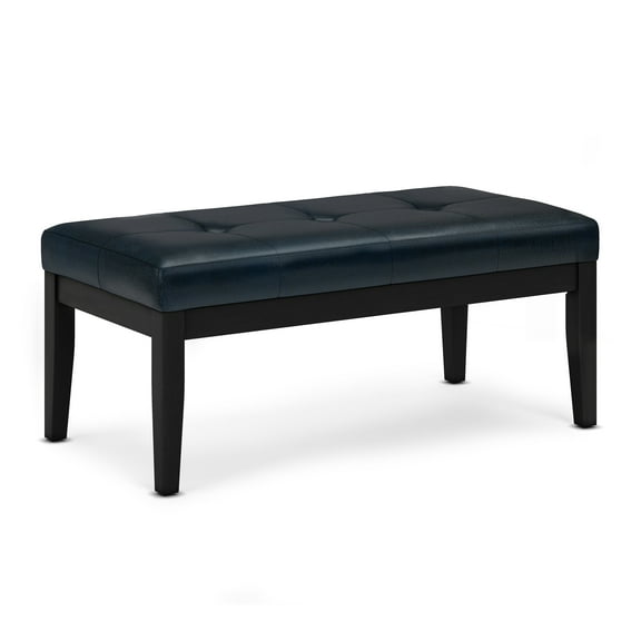Simpli Home Lacey 43" Wd. Ottoman Bench in Distressed Dark Blue Faux Leather