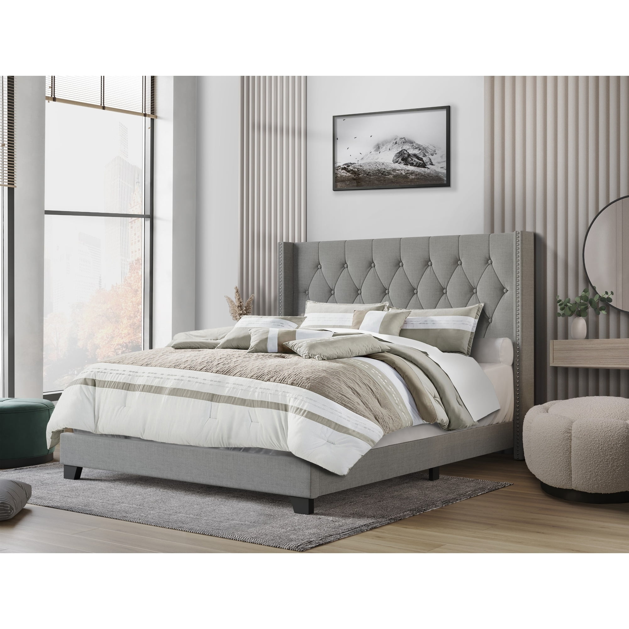 Home Design Danbury Full Tufted Upholstered Panel Bed Frame For Adult, Box Spring Required (Sold Separately), Gray