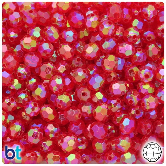 BeadTin Red Transparent AB 8mm Faceted Round Plastic Beads (200pcs)
