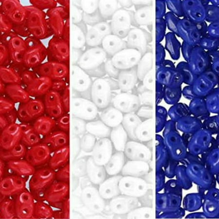 - SuperDuo Czech Glass Seed Beads 2.5 x 5mm Red, White and Blue Mix - 72 Grams