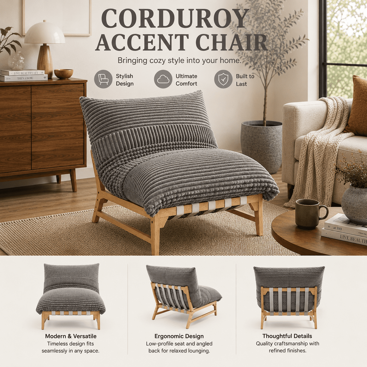 MOONMISS Oversized Cloud Lounge Accent Chair, Comfy Reading Chair for Living Room,Gray
