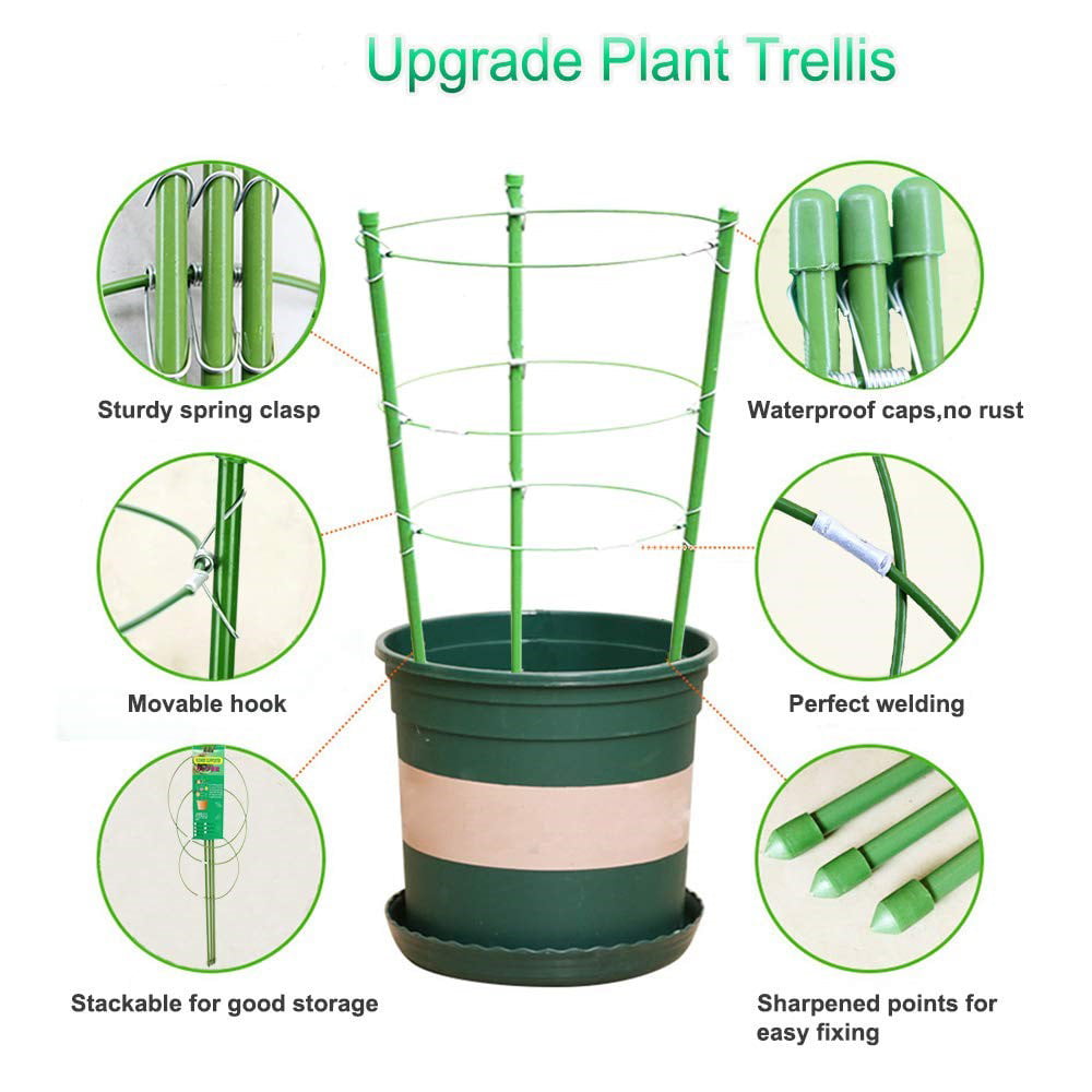 4 Pack Garden Plant Support Tomato Cage 24 Upgrade 24 Trellis for Climbing Plants Plant Trellis Kits with 4 Self Watering Spikes and 20 Plant Clips 