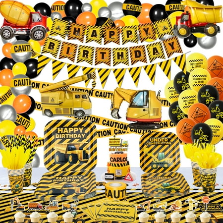 284 Pack Construction Birthday Party Supplies Dump Truck Construction Birthday Decorations Construction Party Plates Construction Birthday Tablecloth Cups Napkins Construction Foil Balloons Serves 20