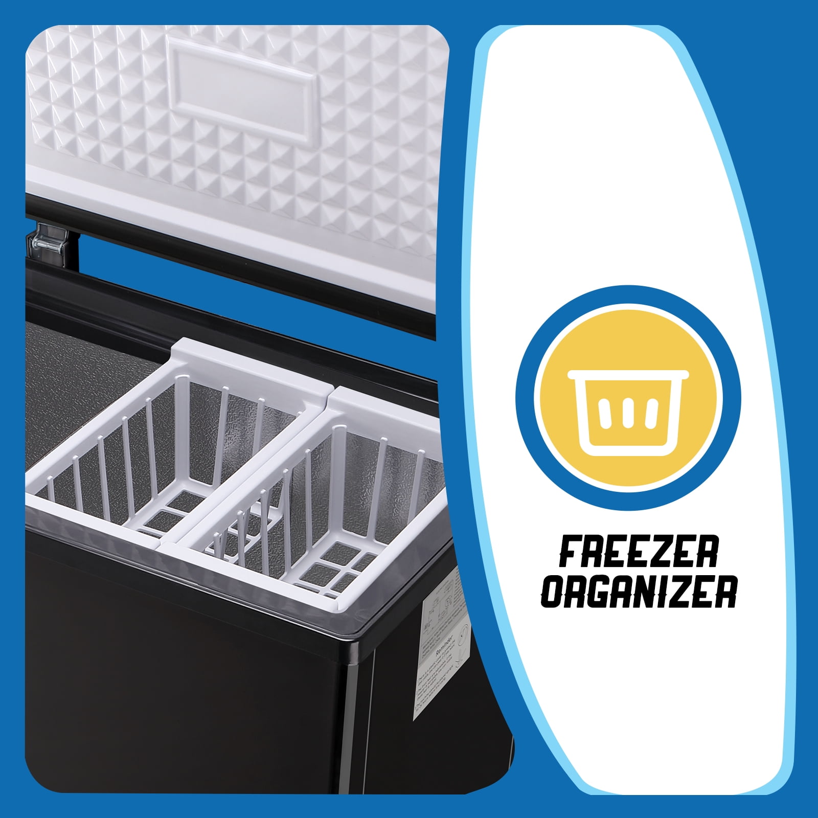 TACOOL Mini Chest Freezer 4.35Cu.ft with Two Removable Baskets Small Freezer with 7 Control Thermostat Control from -11.2℉to 50℉BLACK