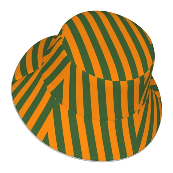 Orange Green Stripe Bucket Hat Stripe Beach Fisherman Hats For Women Men Reversible Double-Side-Wear With Reflective
