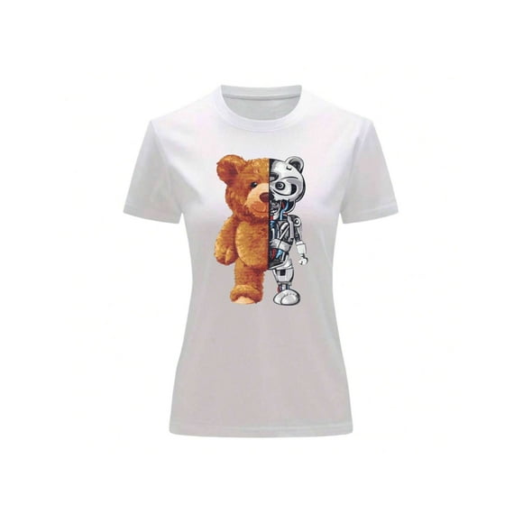 Playera Blusa De Oso Robot Ropa De Mujer Color Blanco Talla Chica Marca Emil SaEs