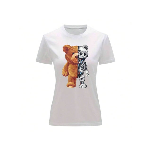 Playera Blusa De Oso Robot Ropa De Mujer Color Blanco Talla Chica Marca Emil SaEs