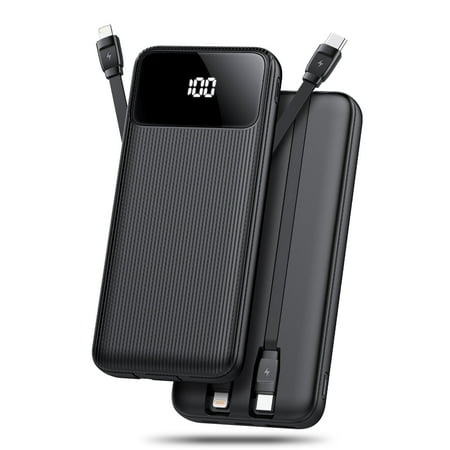 10,000mAh Portable Charger with Built-in Cables,22.5W Fast Portable Charger Power Bank with USB-C, Battery Pack with LED Display Compatible with iPhone and Android Phone,Hiking,Travel Essentials