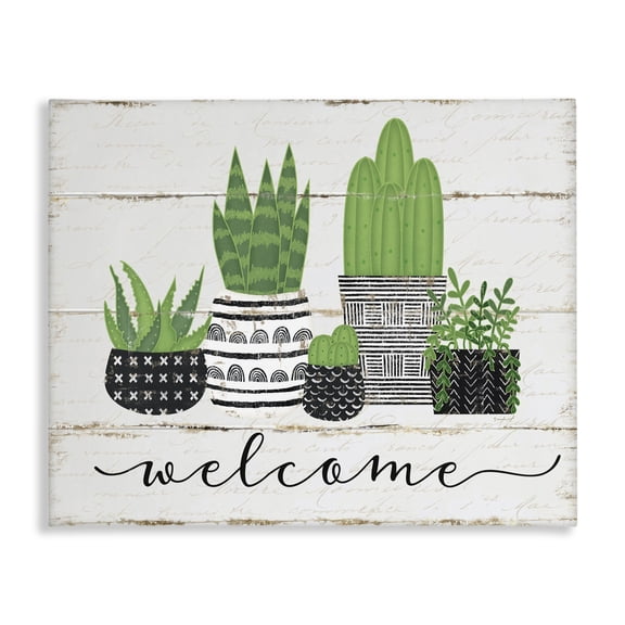 Stupell Industries Bohemian Welcome Cacti Succulents Wood Textured Design Canvas Art, 30 x 24, by Jennifer Pugh