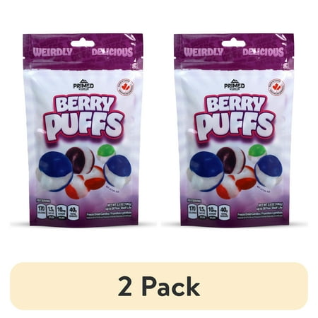 (2 pack) Primed Warrior Berry Puffs, 3.5 oz. Resealable Stand Up Bag