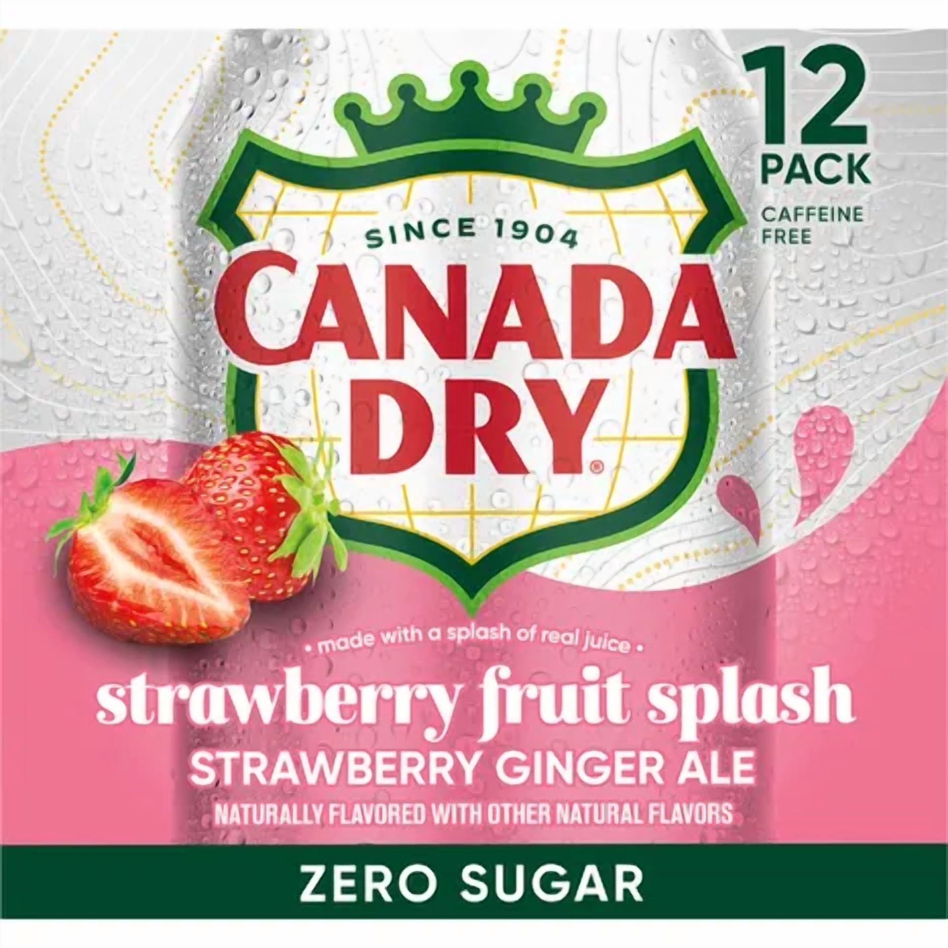 Canada Dry Zero Sugar Strawberry Fruit Splash Ginger Ale, 12 fl oz Cans, 24 Pack